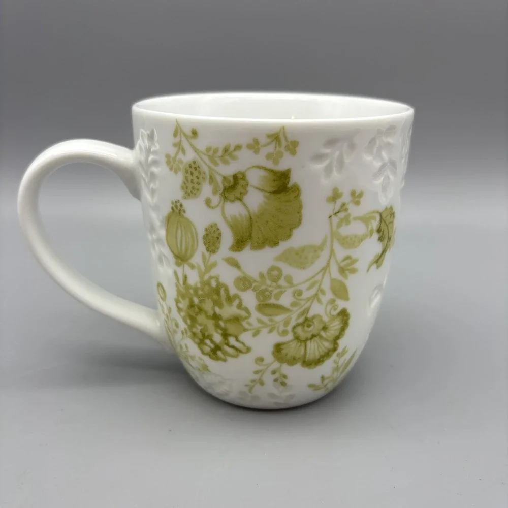 Pier 1 Imports Coffee Mug Ava Floral Initial M Cup Porcelain Blue Green Textured